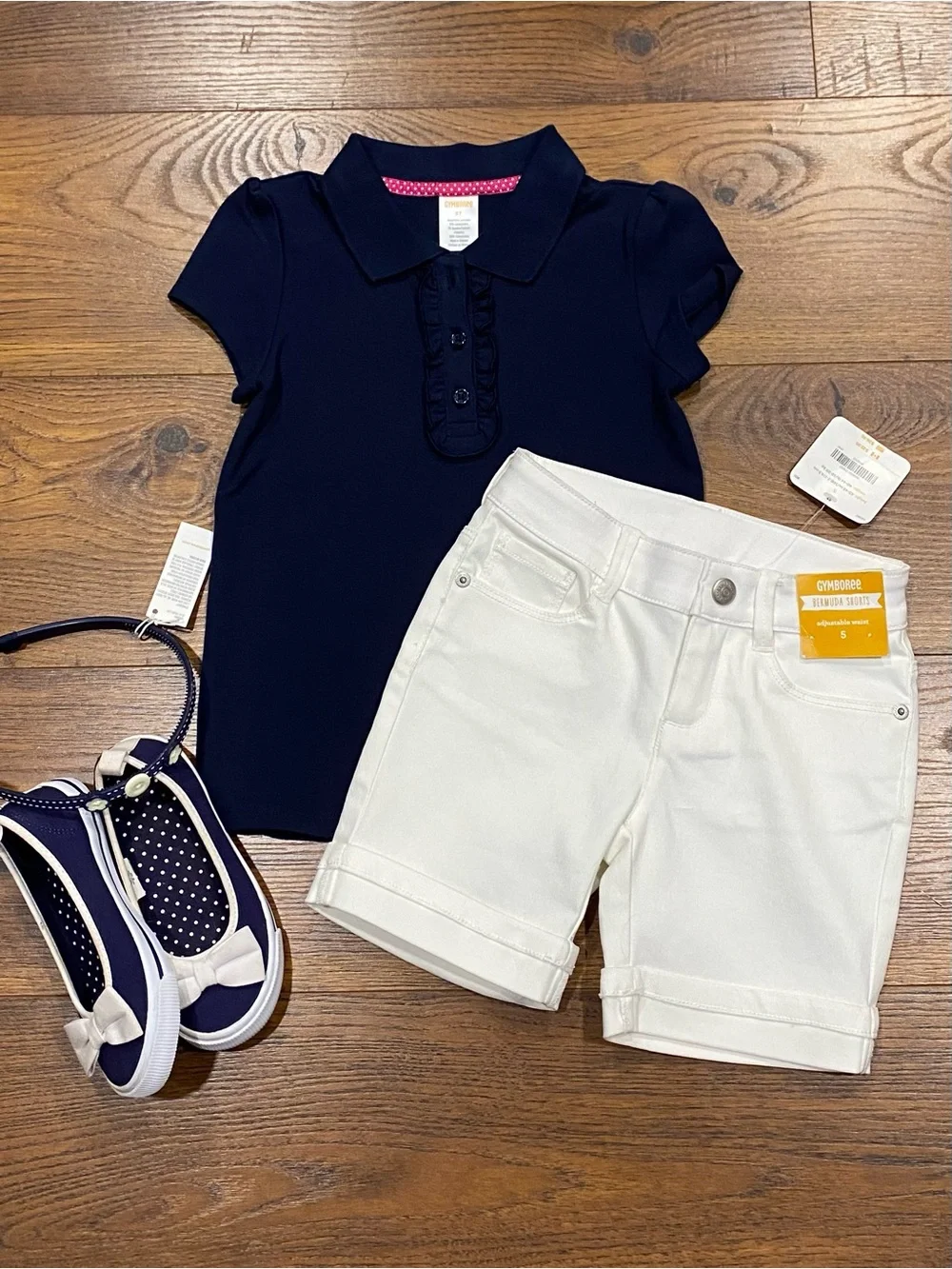 Gymboree Girls Navy Polo Top with Ruffle Placket